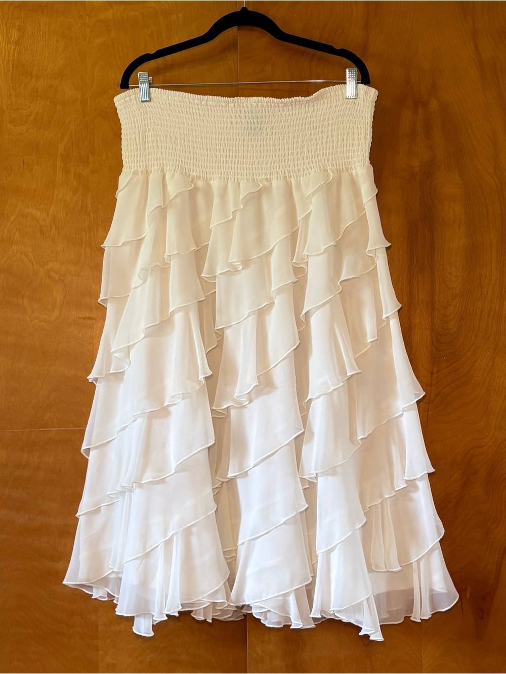 Off white Tiered Ruffle A-Line Skirt with Smocked Waist size XL